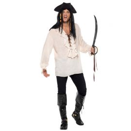 Camisa de Pirata Marfil para Hombre con Encaje Delantero