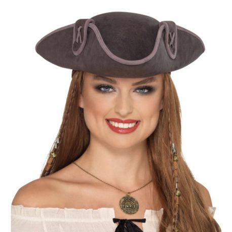 Sombrero de Pirata Tricornio Gris con Bordes Resaltados