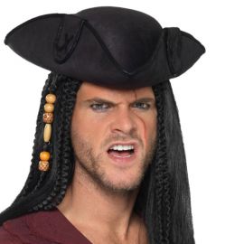 Sombrero de Pirata Tricornio Negro con Costuras