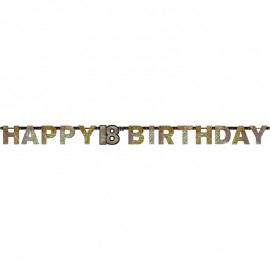 Pancarta Happy Birthday 18 cumpleaños Gold