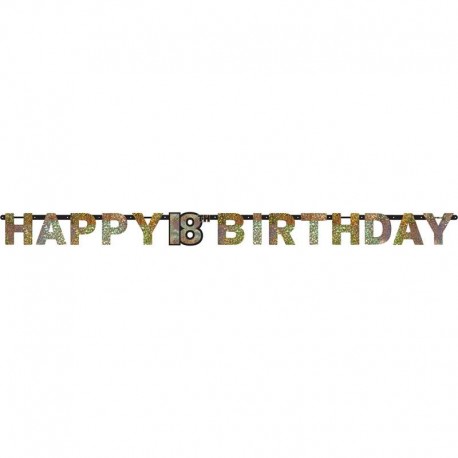 Pancarta Happy Birthday 18 cumpleaños Gold