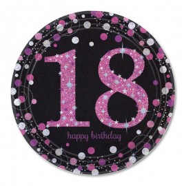 8 Platos 18 cumpleaños Pink Elegant 23 cm
