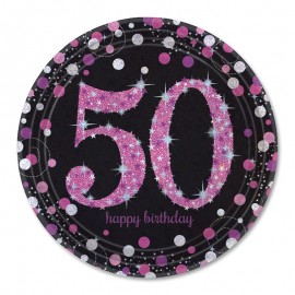 8 Platos 50 años Elegant Pink 23 cm