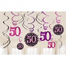 12 Colgantes 50 Años Elegant Pink