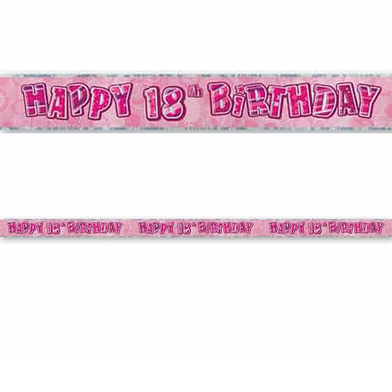 Unique Party Striscione Happy Birthday 2,74 M - Rosa E Argento Glitter, Tema Glitz, 1 Pezzo