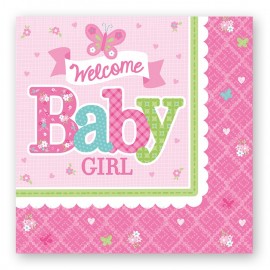 16 Servilletas Welcome Baby Girl 33 cm