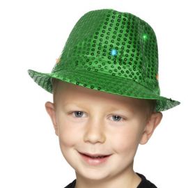 Sombrero de Ala Corta de Luces y Lentejuelas Verde