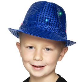 Sombrero de Ala Corta de Luces y Lentejuelas Azul