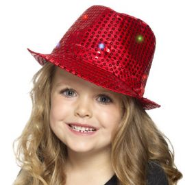 Sombrero de Ala Corta de Luces y Lentejuelas Rojo