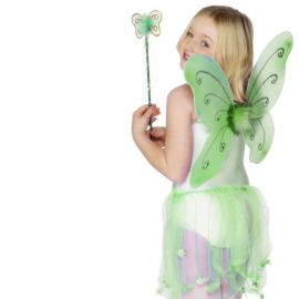 Alas de Mariposa Verde con Varita para Niña Alas de Mariposa Verde con Varita para Niña