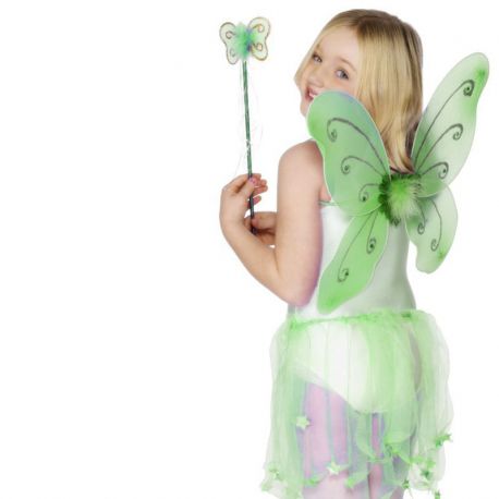 Alas de Mariposa Verde con Varita para Niña