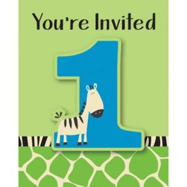 8 Invitaciones Wild At One Zebra