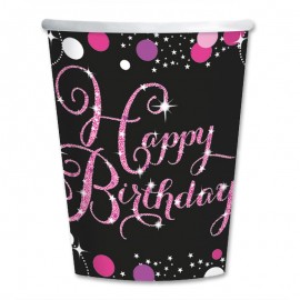 8 Vasos Happy Birthday Elegant Pink 266 ml