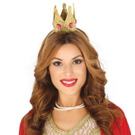 Diadema con Corona de Tela Dorada Diadema con Corona de Tela Dorada