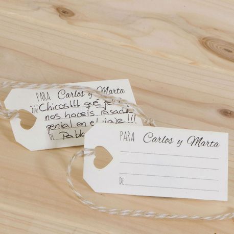 24 Tarjetas Deseos Corazón 3 cm x 7 cm con Cordón