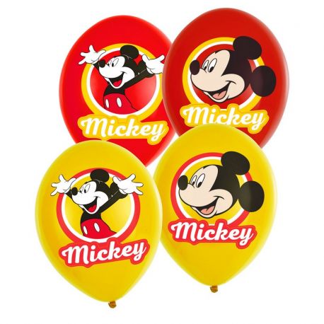 6 Globos Mickey Mouse de Látex Rojo y Amarillo