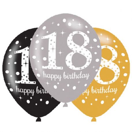 6 Globos Happy Birthday Elegant 18 Años Dorado 28 cm