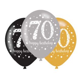 6 Globos Happy Birthday Elegant 70 Años Dorado 28 cm