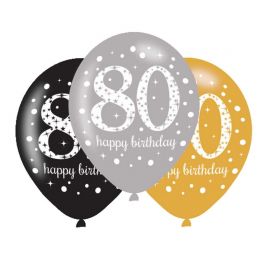 6 Globos Happy Birthday Elegant 80 Años Dorado 28 cm