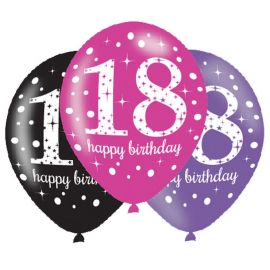 6 Globos Happy Birthday Elegant 18 Años Rosa 28 cm