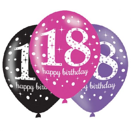 6 Globos Happy Birthday Elegant 18 Años Rosa 28 cm
