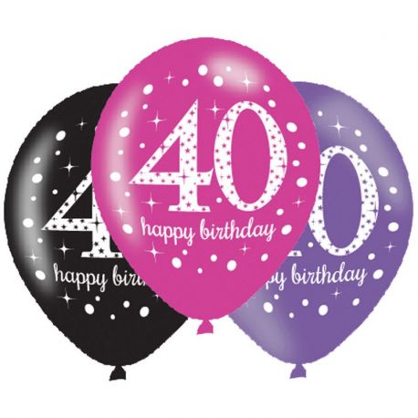 6 Globos Happy Birthday Elegant 40 Años Rosa 28 cm
