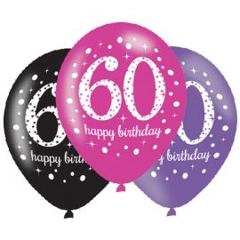 6 Globos Happy Birthday Elegant 60 Años Rosa 28 cm