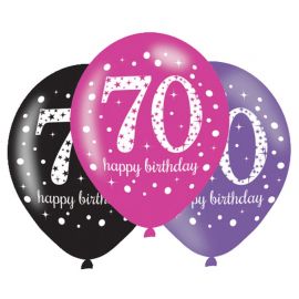 6 Globos Happy Birthday Elegant 70 Años Rosa 28 cm