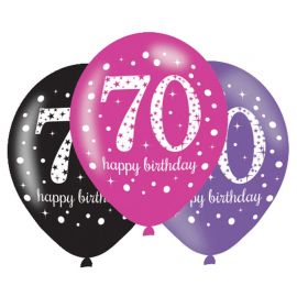 6 Globos Happy Birthday Elegant 70 Años Rosa 28 cm 6 Globos Happy Birthday Elegant 70 Años Rosa 28 cm
