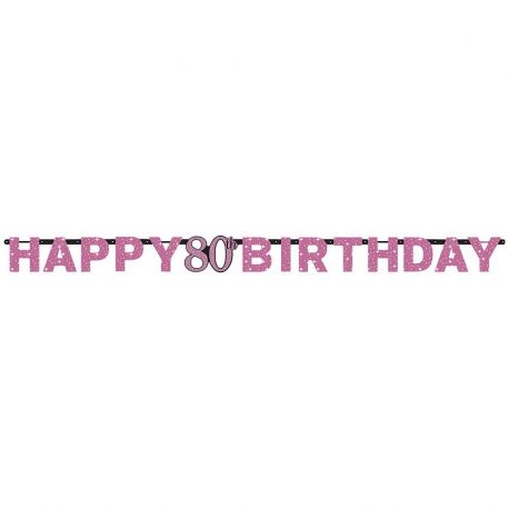 Guirnalda 80 Años Happy Birthday Rosa 2,13 m x 17 cm