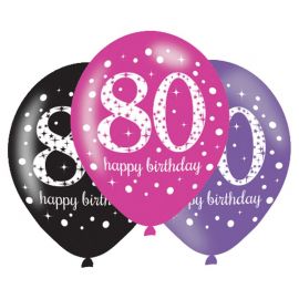 6 Globos Happy Birthday Elegant 80 Años Rosa 28 cm
