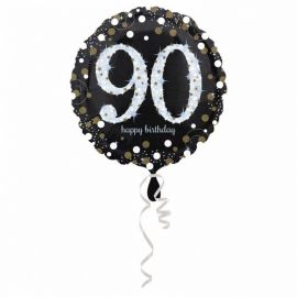 Globo 90 Black & Silver Metalizado Redondo 43 cm