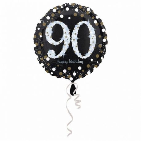 Globo 90 Black & Silver Metalizado Redondo 43 cm