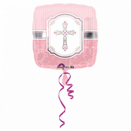 Globo Cruz Rosa Foil Cuadrado 40 cm