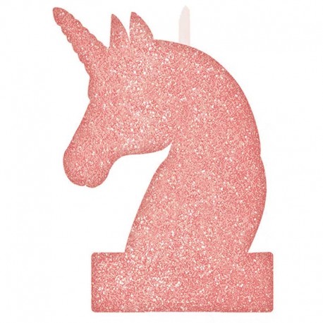Vela Unicornio Rosa con Glitter 8 cm x 13 cm
