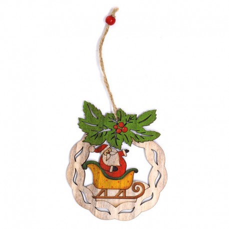 Colgante Madera Papá Noel Trineo 12 Cms