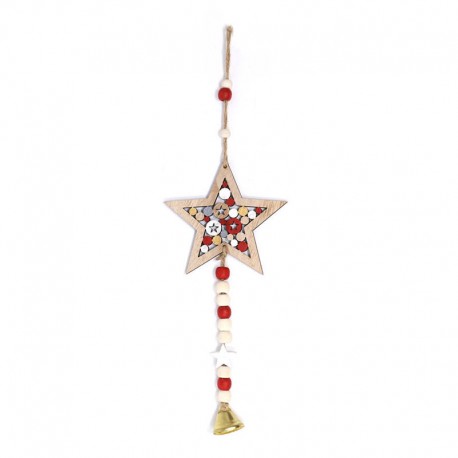 Colgante Estrella Madera Decorada 38 X 12 Cms