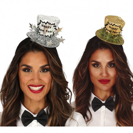 Diadema Chistera Happy New Year Plata Y Oro
