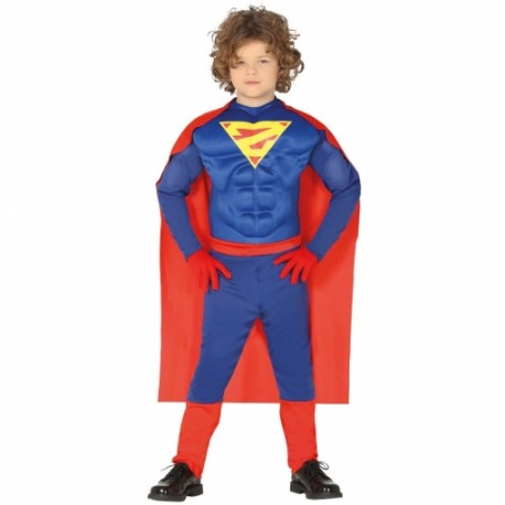 Disfraz SuperHeroe con Musculos y Capa para Niño
