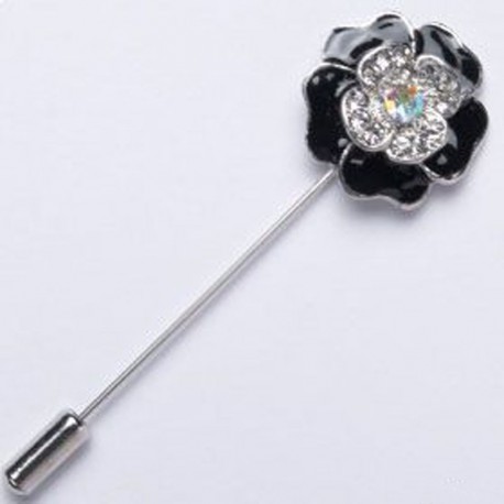 12 Alfileres Flor Negra Diamantes Metálico