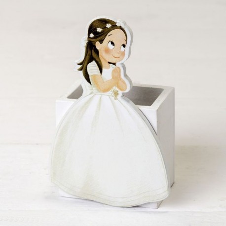 Portalápices Niña Comunión Vestido de Madera