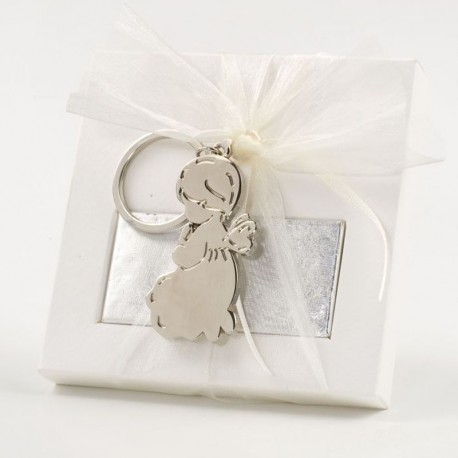 Llavero Angel Arrodillado Metal con Estuche y 2 Chocolates