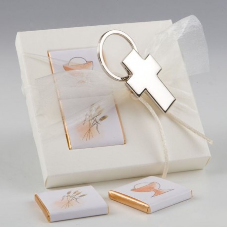 Llavero Cruz de Metal en Caja y 2 Chocolates