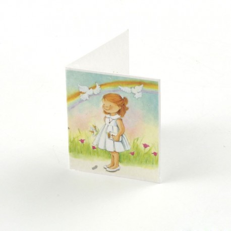 100 Tarjetas Librito Niña Vestido Blanco y Arcoíris,