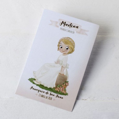 25 Invitaciones Comunión Niña Sentada en Banco