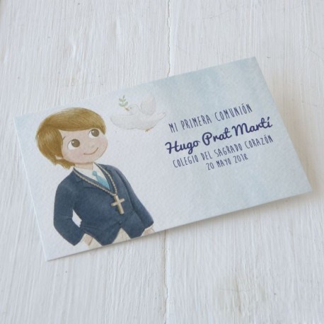25 Invitaciones Comunión Niño con Americana Azul
