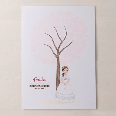 Árbol de Huellas Firmas Niña con Rosario 42 cm x 29,5 cm