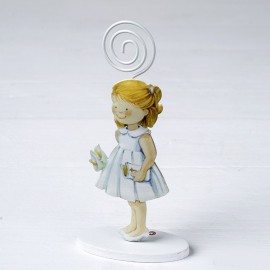 6 Portafotos Niña Vestido Blanco de Metal 14cm
