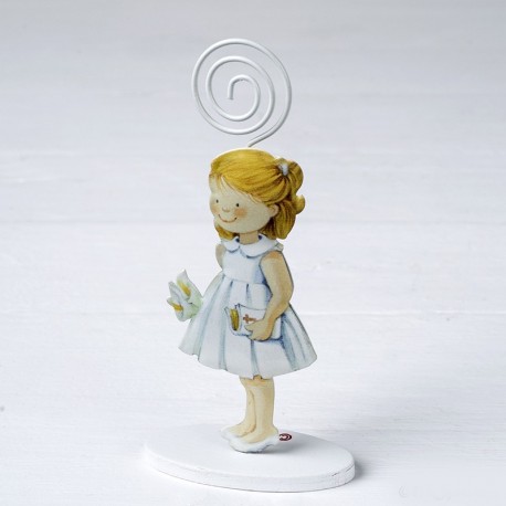 6 Portafotos Niña Vestido Blanco de Metal 14cm