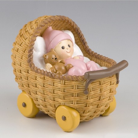 Figura para Pastel y Hucha con Cochecito y Bebé